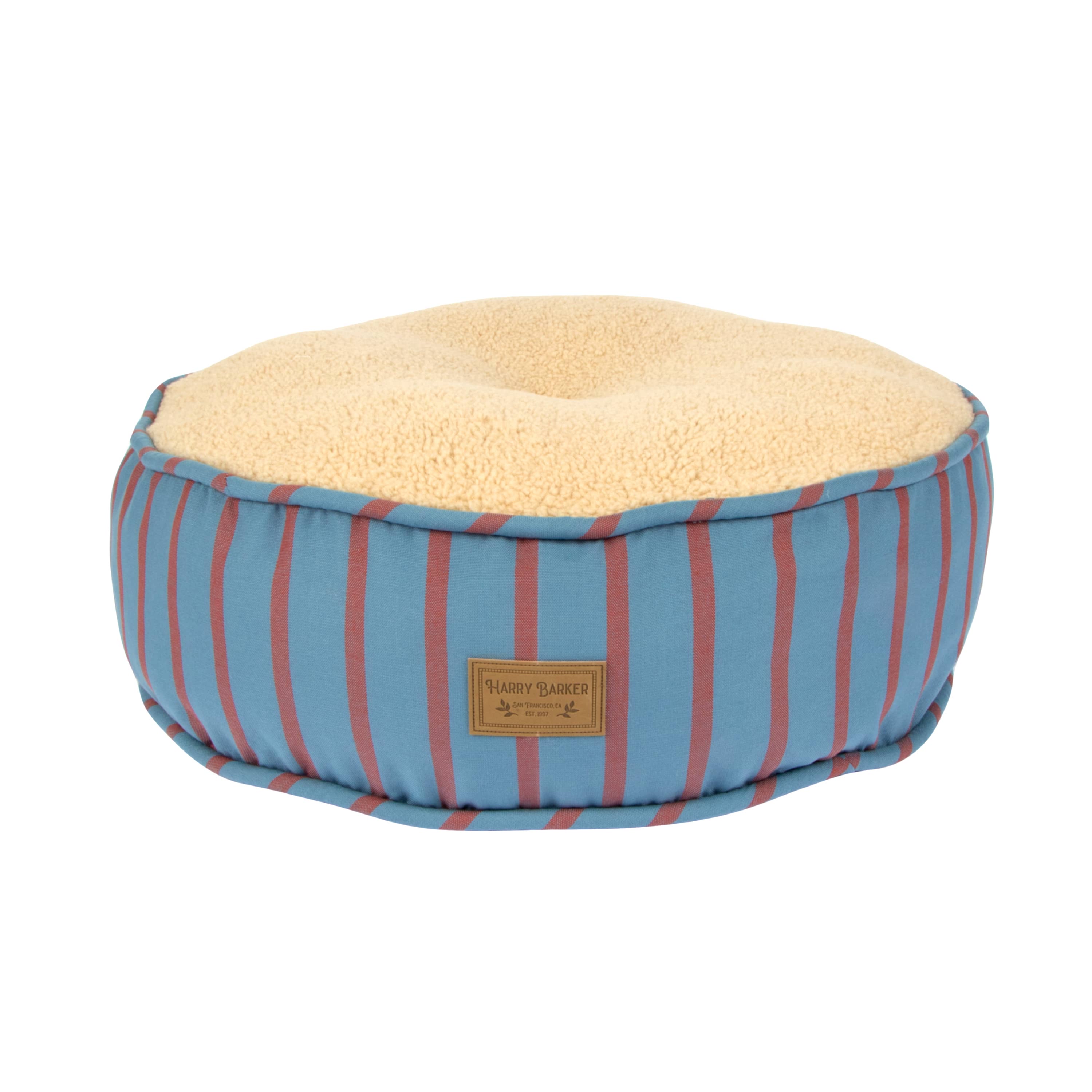 Harry Barker Striped Sherpa Round Pet Bed Blue