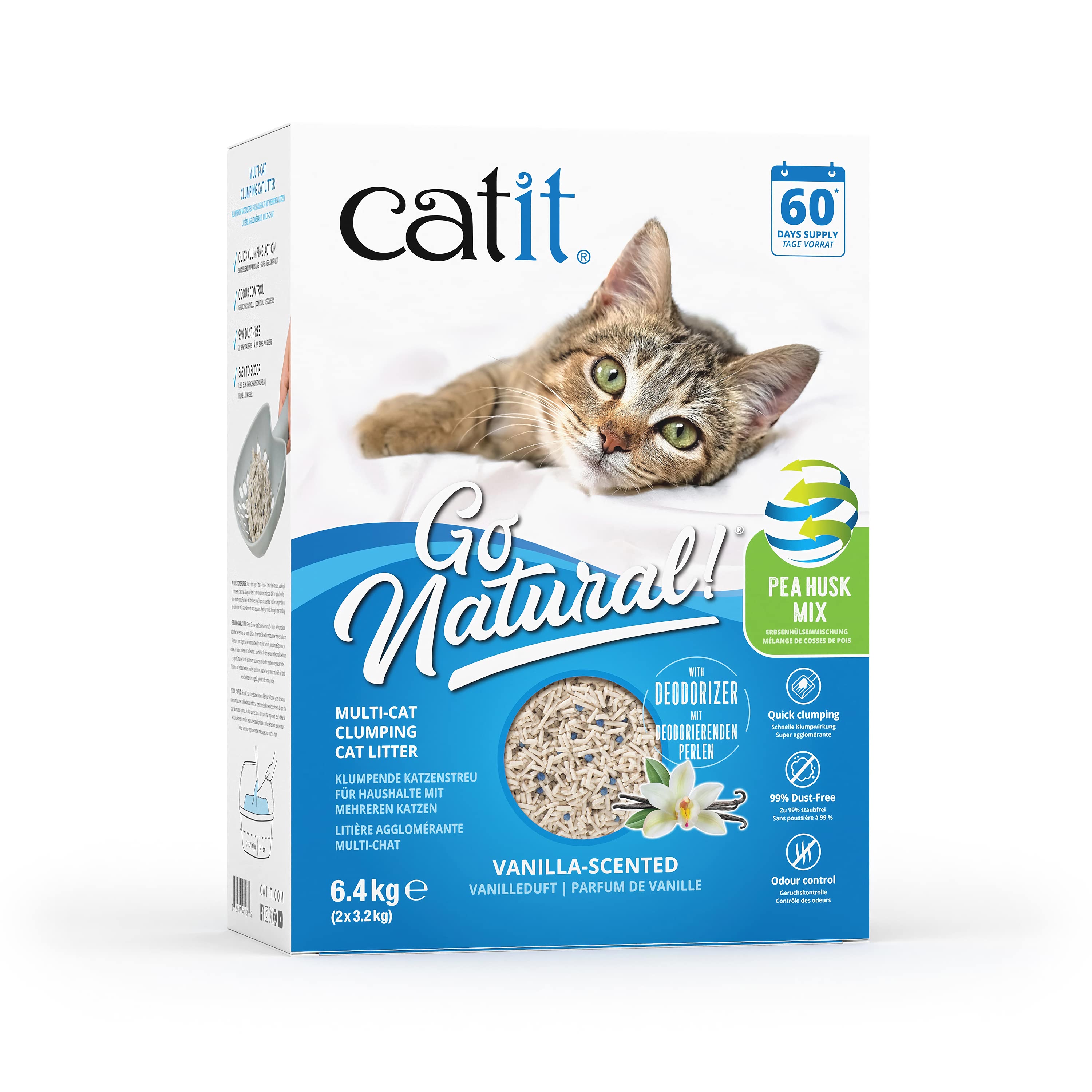 Catit Go Natural Pea Husk Mix Multi-Cat Clumping Vanilla Scented Cat Litter