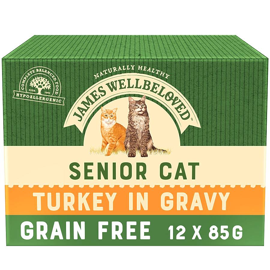 James Wellbeloved Grain Free Senior Wet Cat Food Turkey Gravy