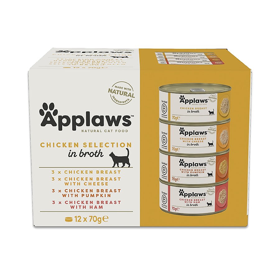 Applaws Natural Wet Adult Cat Food Chicken Selection in Broth 12 Tins