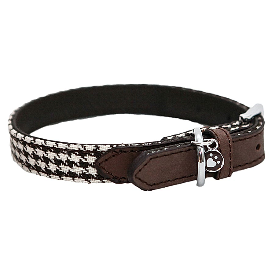 Rosewood Wag 'n' Walk Dog Collar Houndstooth Brown