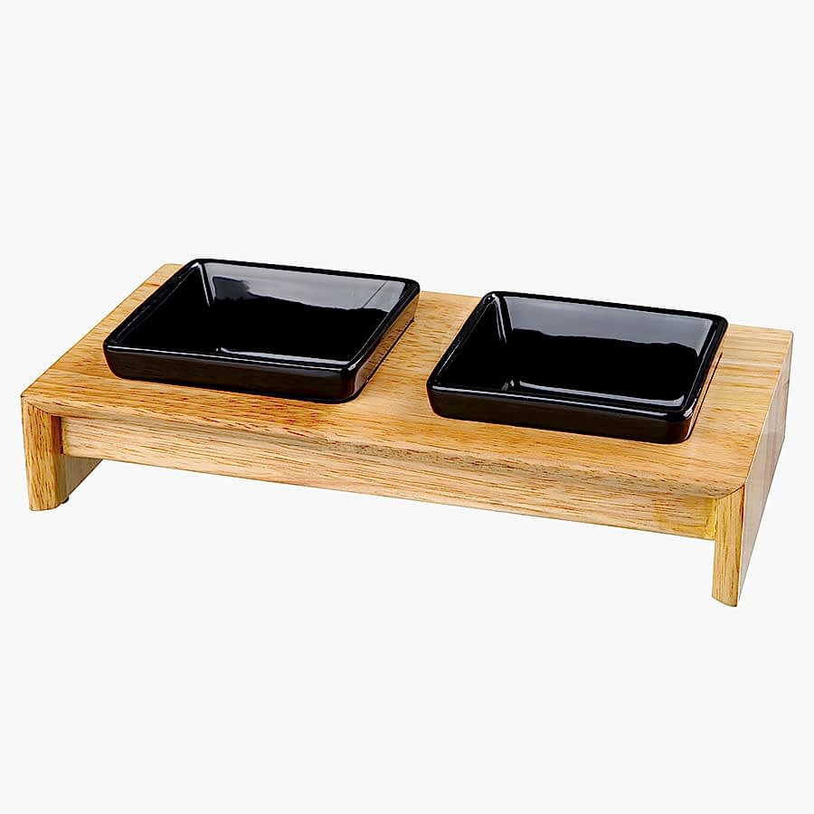 Trixie Ceramic/Wood Bowl Set For Cats & Dogs