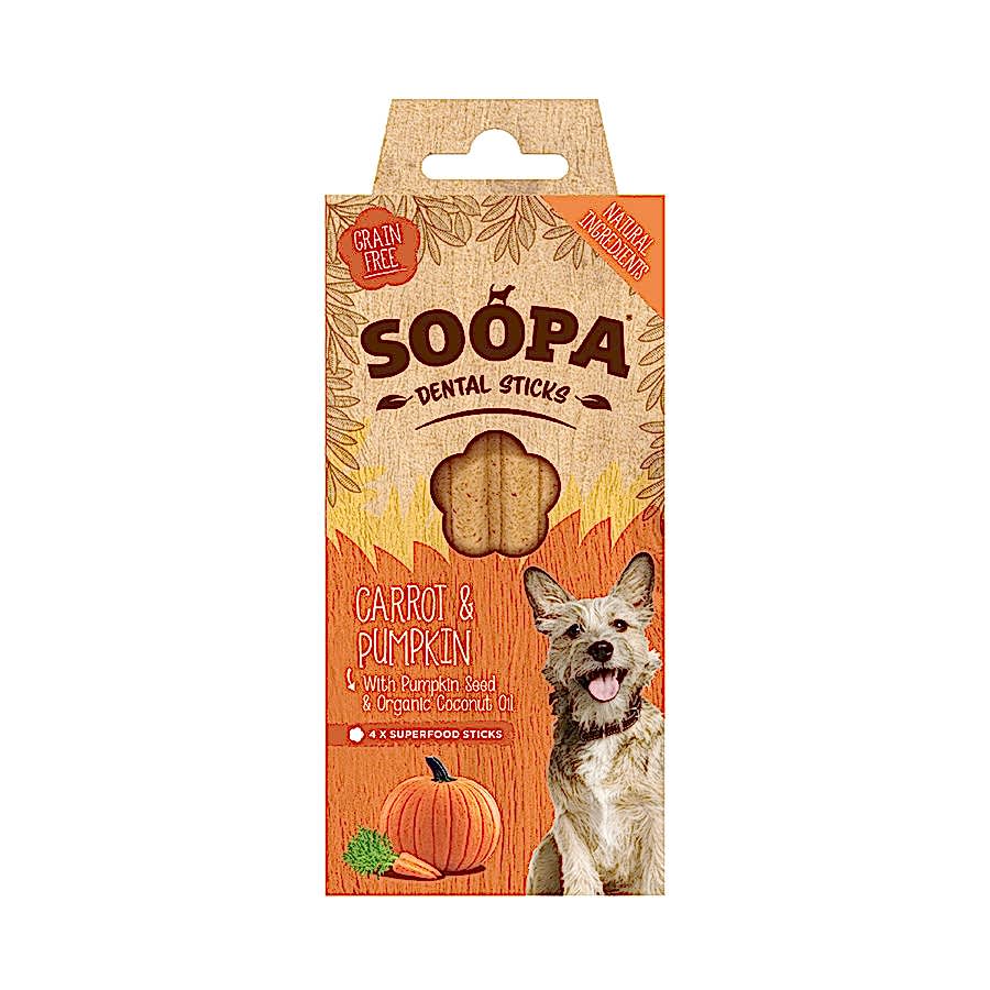 Soopa Dental Sticks Dog Treat Carrot & Pumpkin 4 Pack 100g