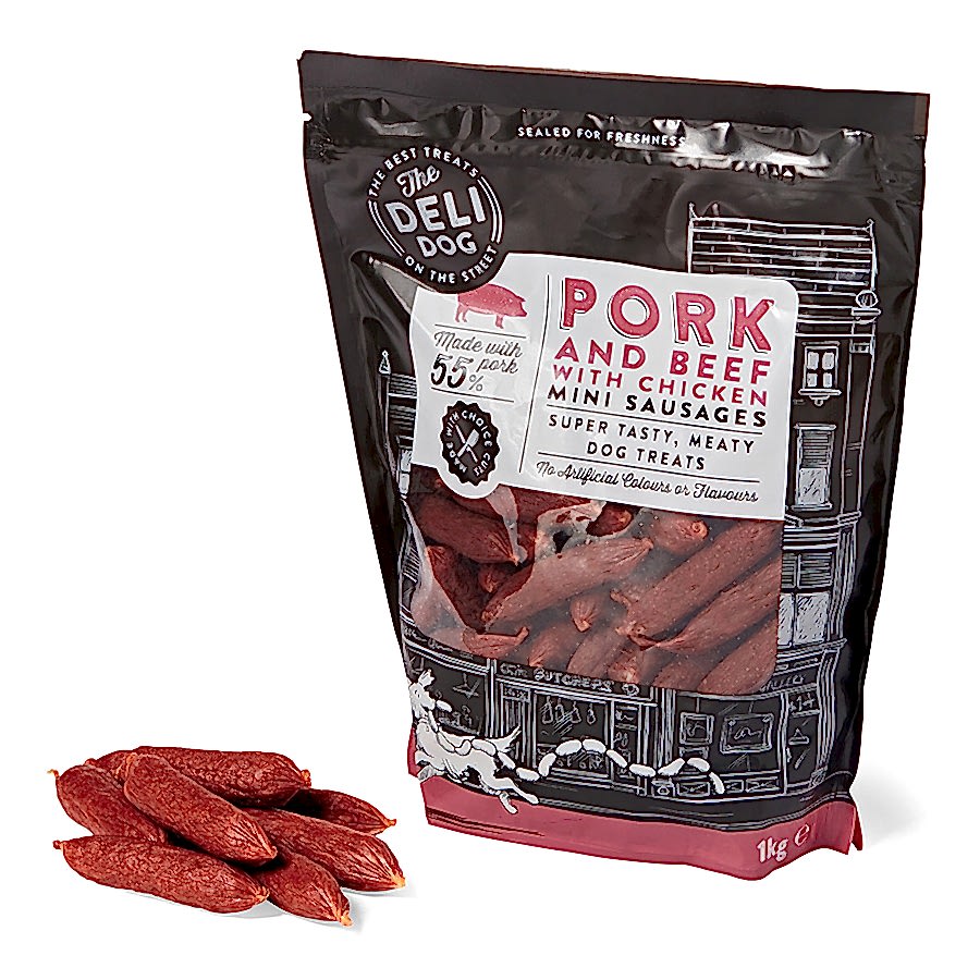 The Deli Dog Mini Sausages Treats Pork, Beef with Chicken