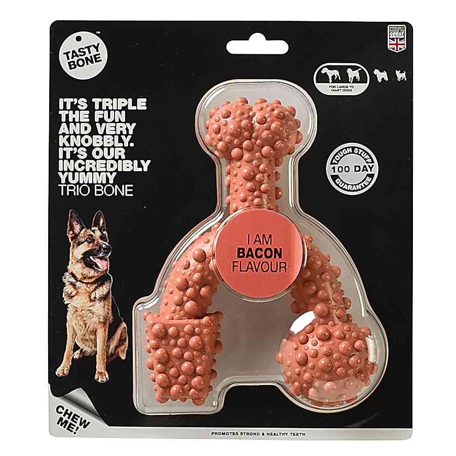 TastyBone Trio Dog Chew Toy Bacon Pink