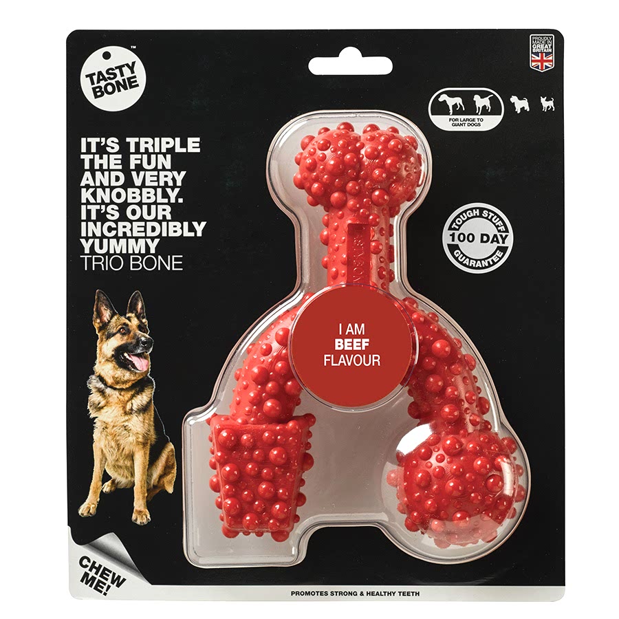 TastyBone Trio Beef Flavour Dog Chew Toy Red