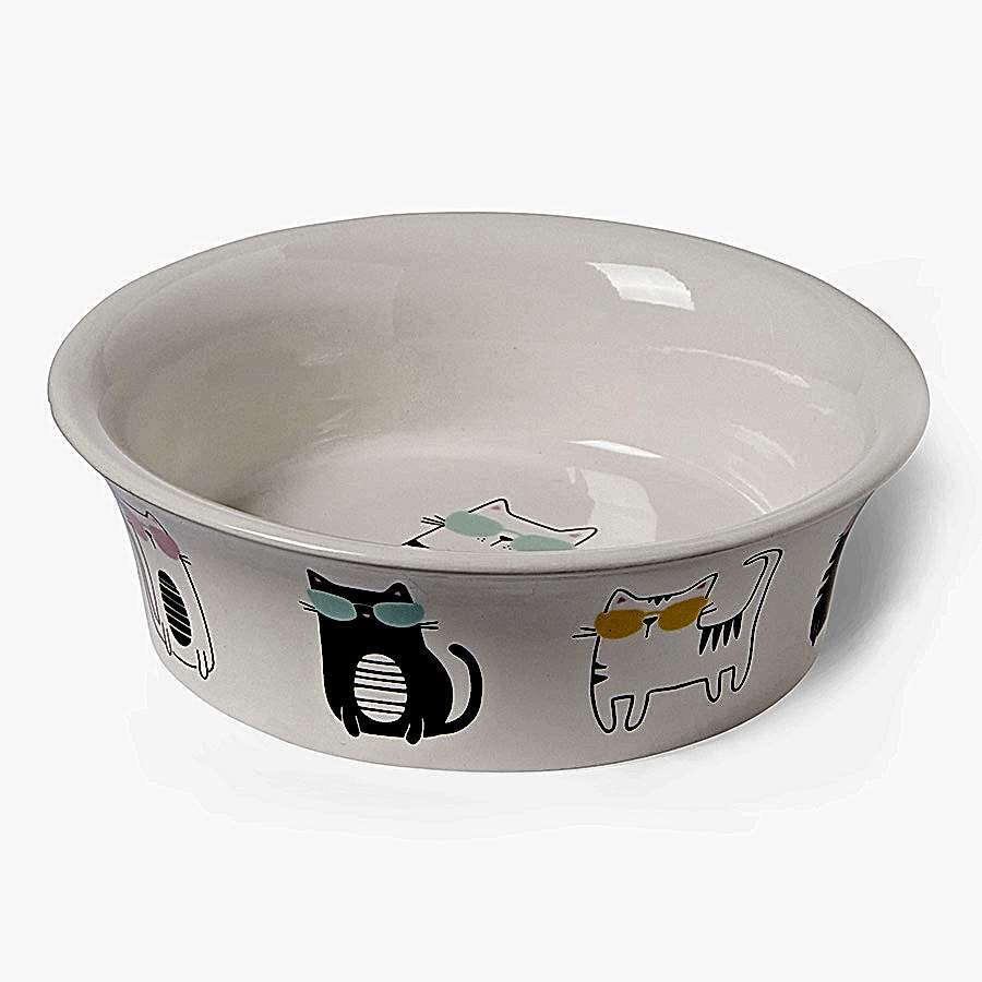 Pets at Home Cartoon Cat Bowl White