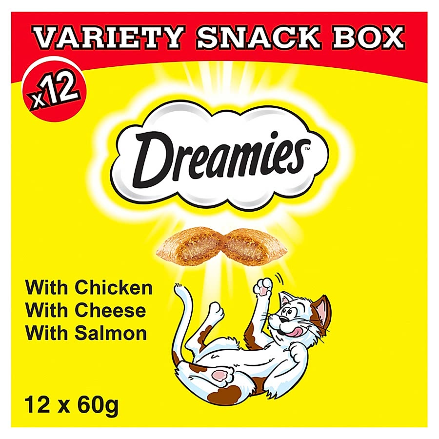 Dreamies Variety Snack Box Cat Treats with Chicken, Cheese & Salmon