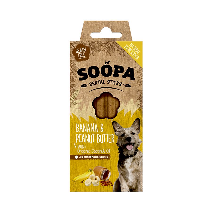 Soopa Grain Free Dental Sticks Dog Treat Banana & Peanut Butter