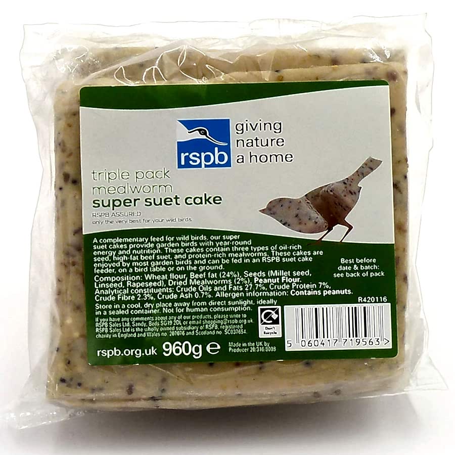 RSPB Mealworm Super Suet Cake Wild Bird Food 3 Pack