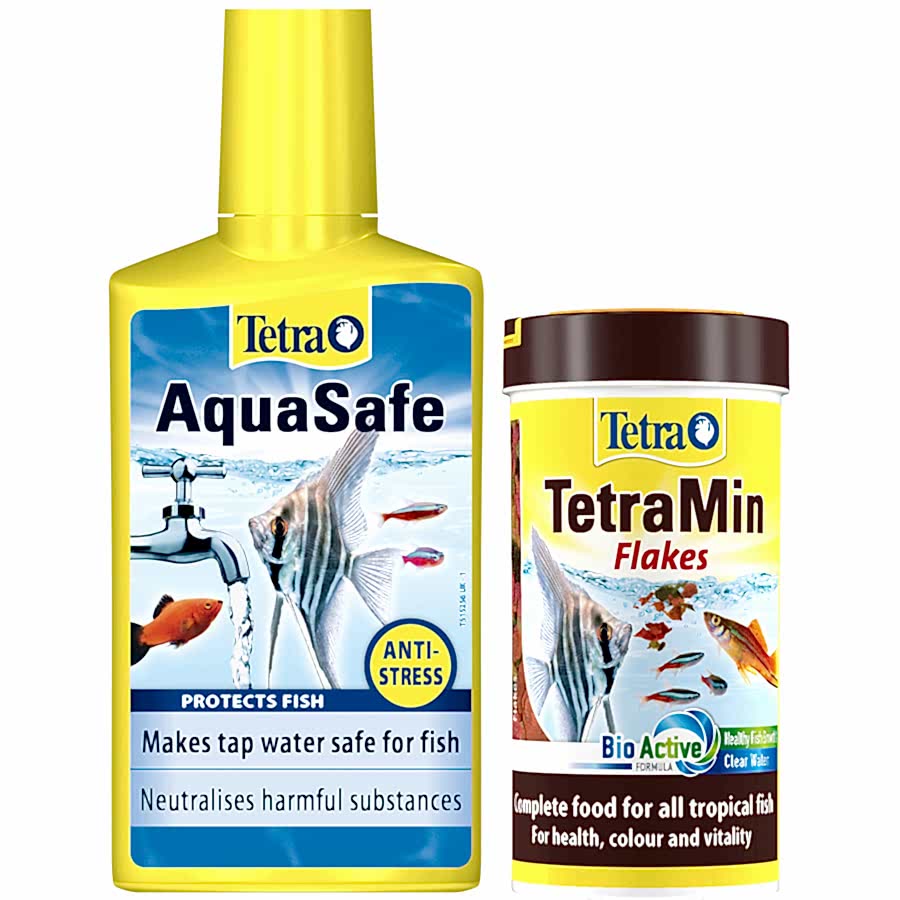 Tetra AquaSafe Water Conditioner & Min Tropical Fish Flake Food