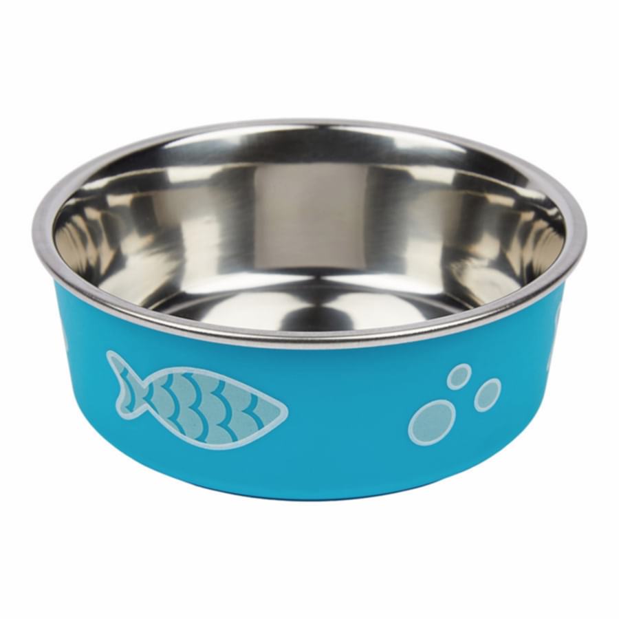 Pets at Home Stainless Steel Fun Fish Cat Bowl Blue