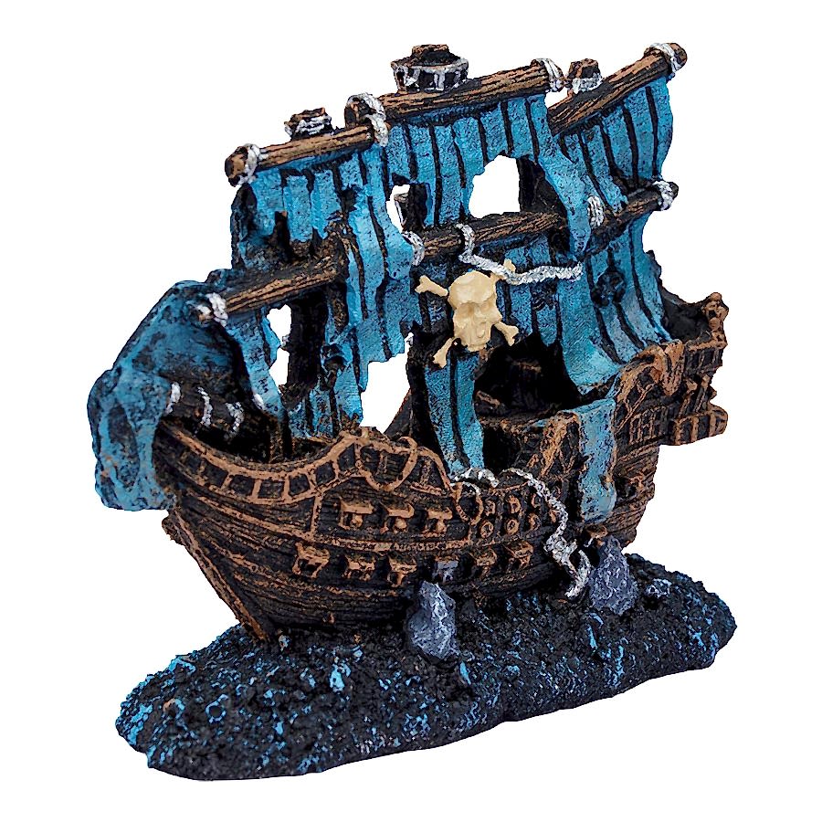 Pets at Home Pirate Ship Aquarium Decoration Blue & Black