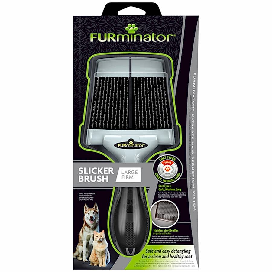 FURminator Firm Slicker Dog & Cat Brush for Curly Coats