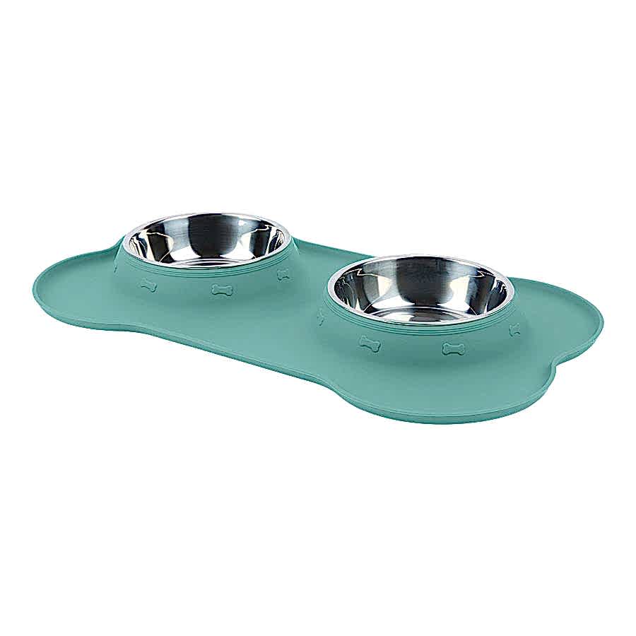 Pets at Home Silicone Double Diner & Dog Bowls Green