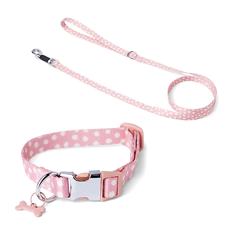 Just For Puppy Spot Puppy Collar & Lead Set Pink