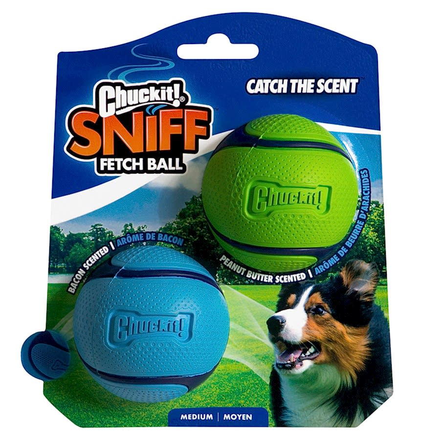 ChuckIt Sniff Fetch Ball Bacon & Peanut Butter Scented Dog Toy Medium Pack of 2