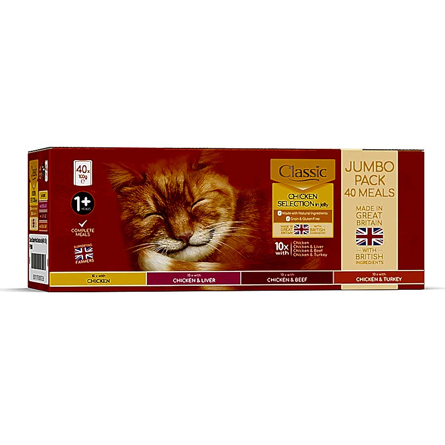 Classic Adult Wet Cat Food Chicken Selection In Jelly 40x100g