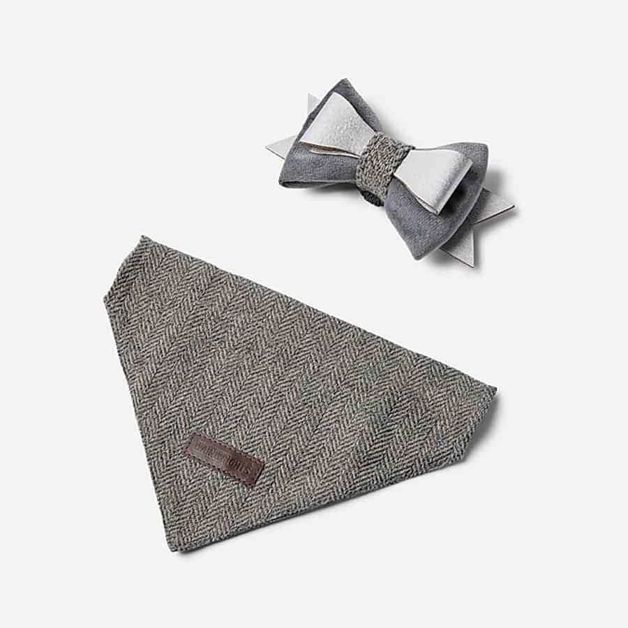 Wainwright's Herringbone Dog Bowtie & Bandana Set Grey