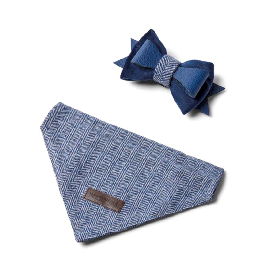 Wainwright's Herringbone Bowtie & Bandana Set Navy