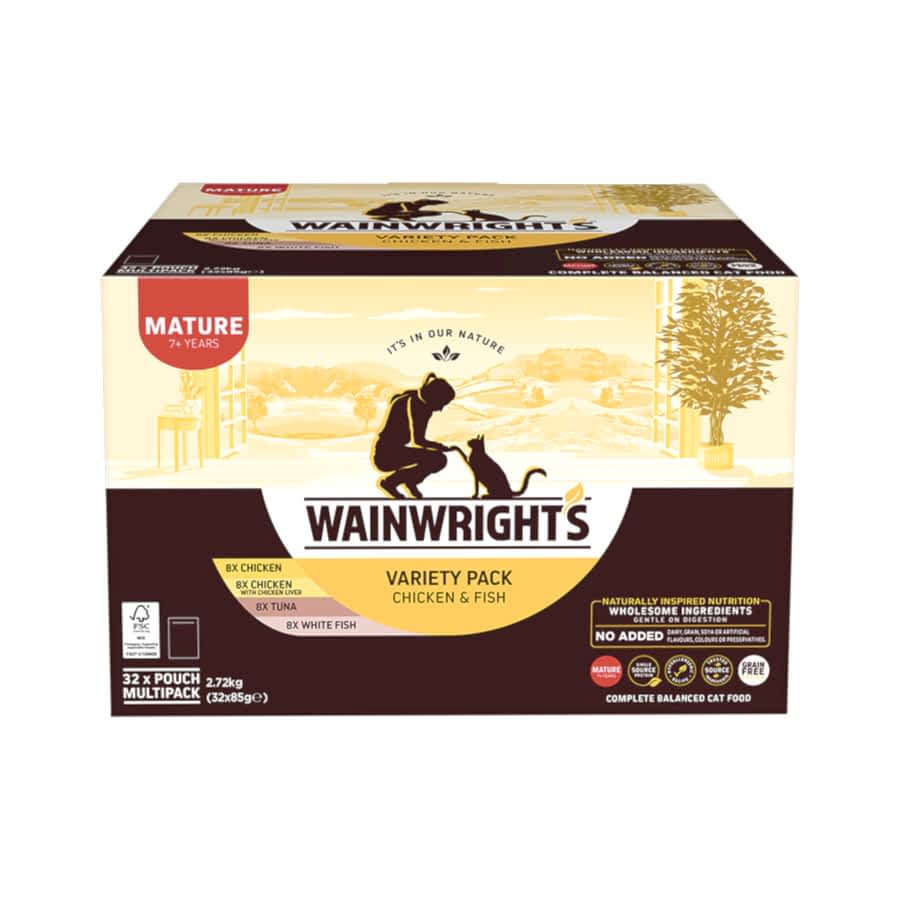 Wainwright's Grain Free Wet Mature Cat Food Variety Pack Chicken & Fish 32 Pouches