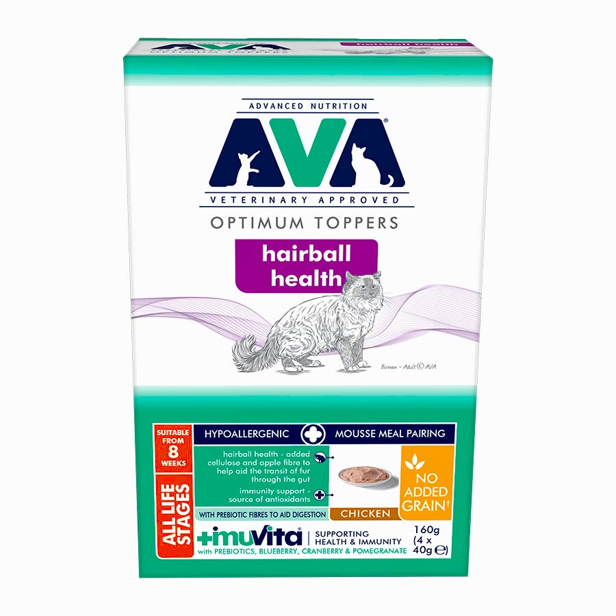 AVA Hairball Mousse Meal Pairing Cat Food Topper 4 Pouches