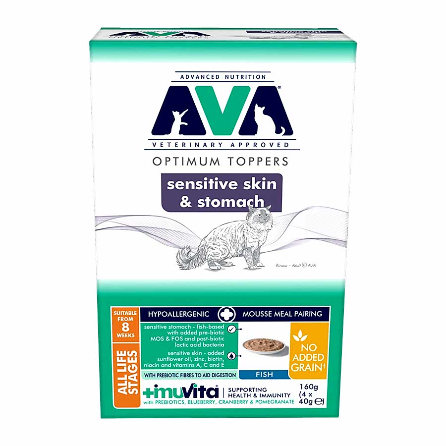 AVA Sensitive Skin & Stomach Mousse Meal Pairing Cat Food Topper 4 Pouches