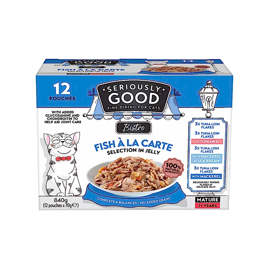 Seriously Good A La Carte Selection Wet Mature Cat Food Fish in Jelly 12 Pouches