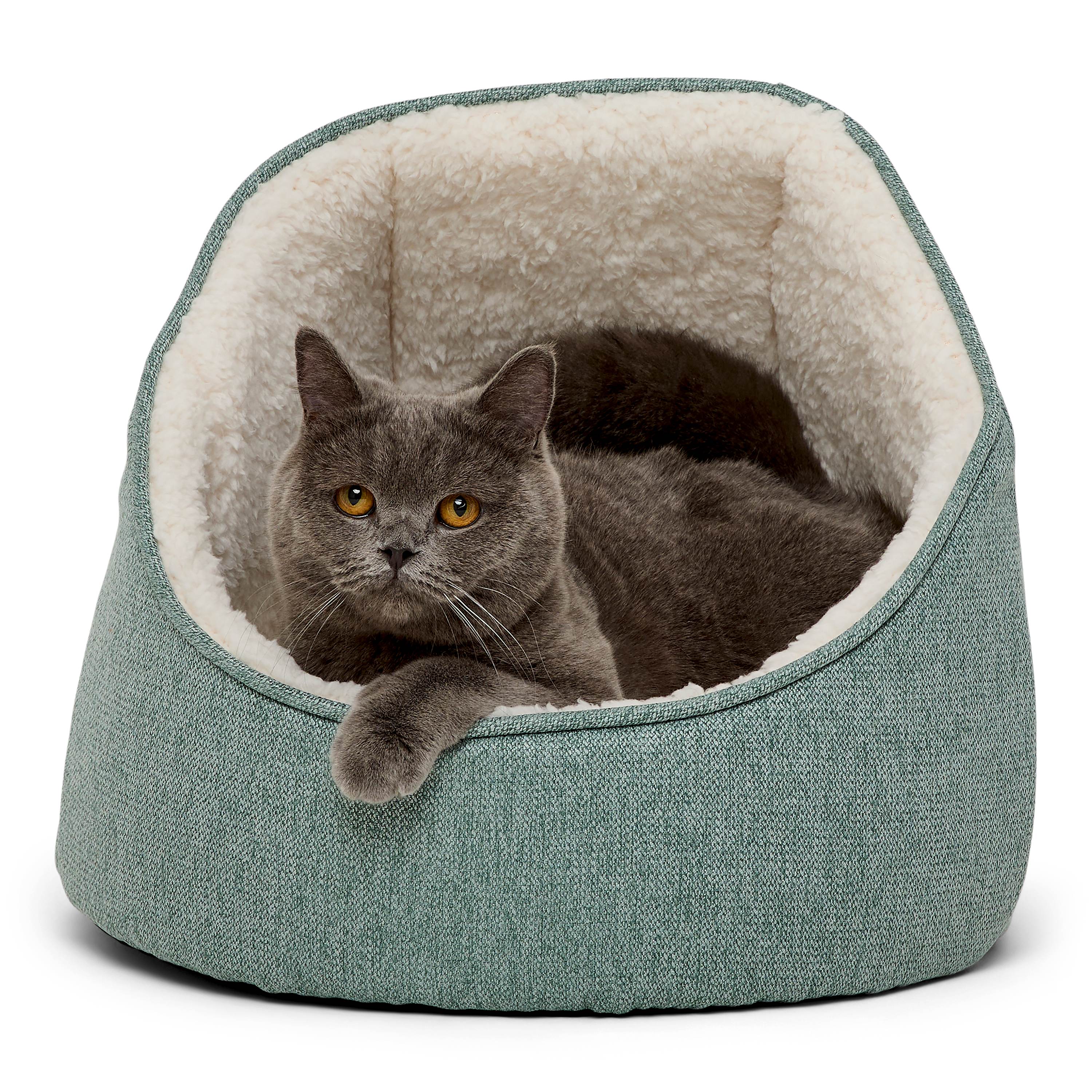 Pets at Home Linen Look Hooded Cat Bed Green