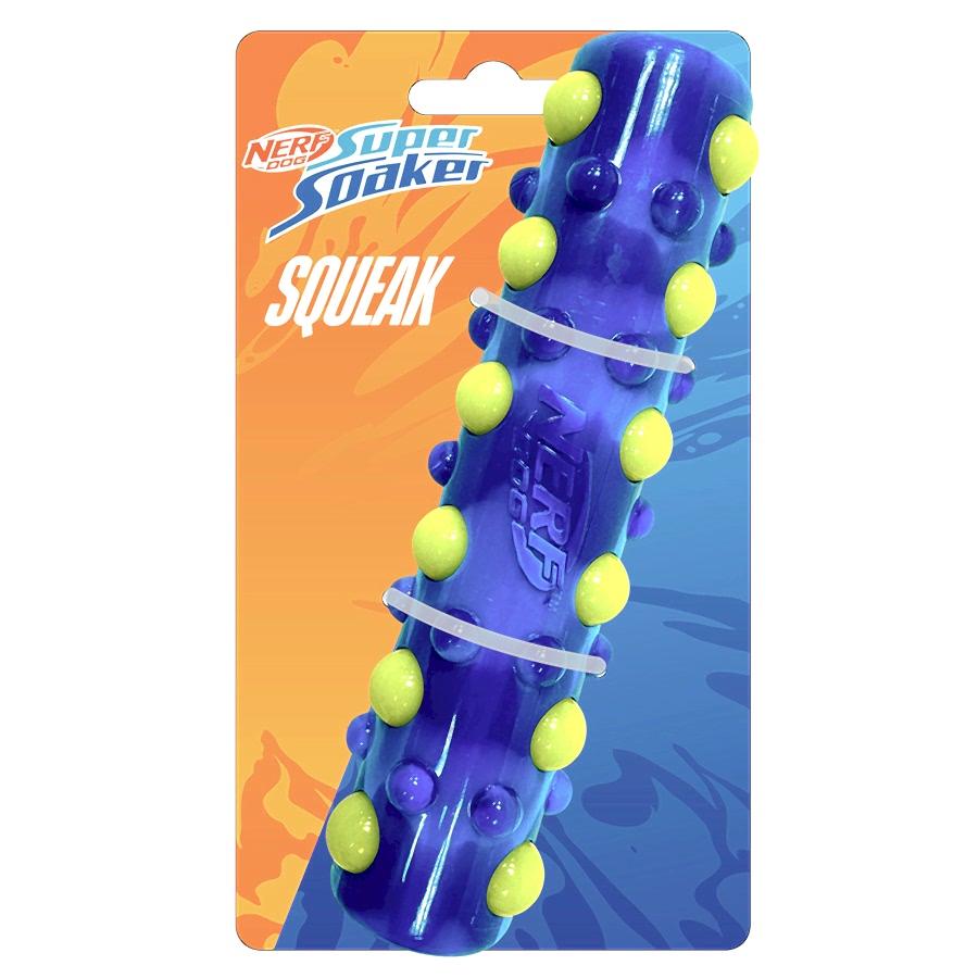 Nerf Super Soaker TPR Bubble Squeak Stick Dog Toy 7"