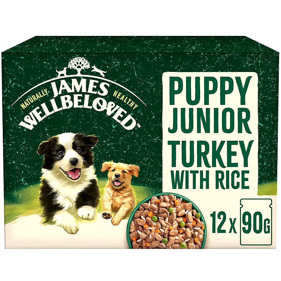 James Wellbeloved Wet Puppy Dog Food Turkey & Rice in Gravy 12 Pouches