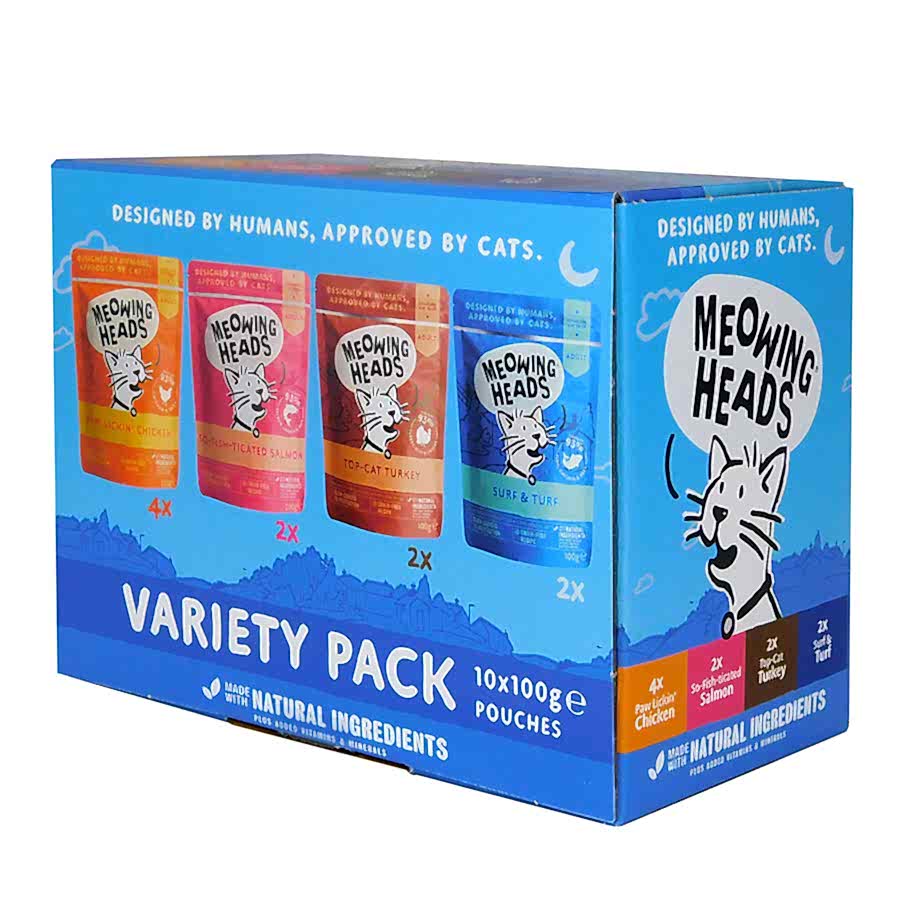 Meowing Heads Wet Adult Cat Food Variety Pack in Jelly 10 Pouches