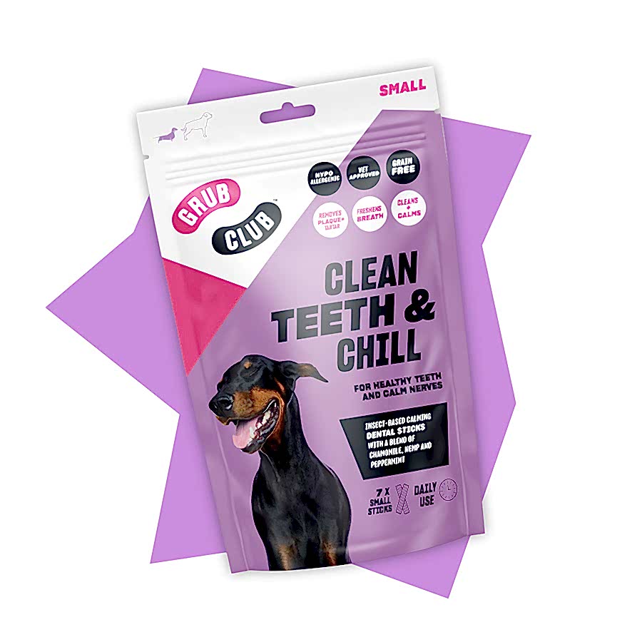 Grub Club Clean Teeth & Chill Insect-Based Dental Sticks Dog Treats Small 7 Pack