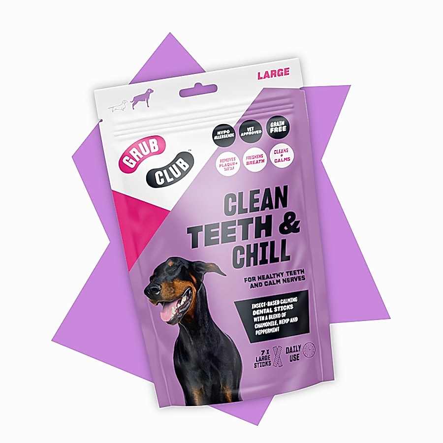 Grub Club Clean Teeth & Chill Insect-Based Dental Sticks Dog Treats Large 7 Pack