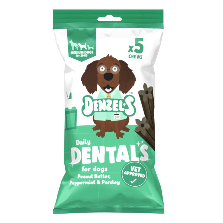 Denzel's Daily Dentals Medium Dog Treats Vegan Peanut Butter & Peppermint 5 Pack