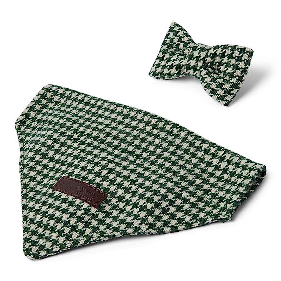 Wainwright's Christmas Houndstooth Dog Bowtie & Bandana Set Green