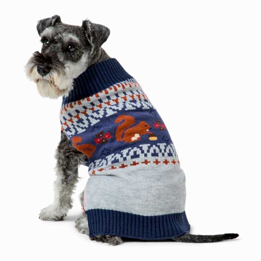 Pets at Home Fair Isle Squirrel Knitted Dog Jumper Grey