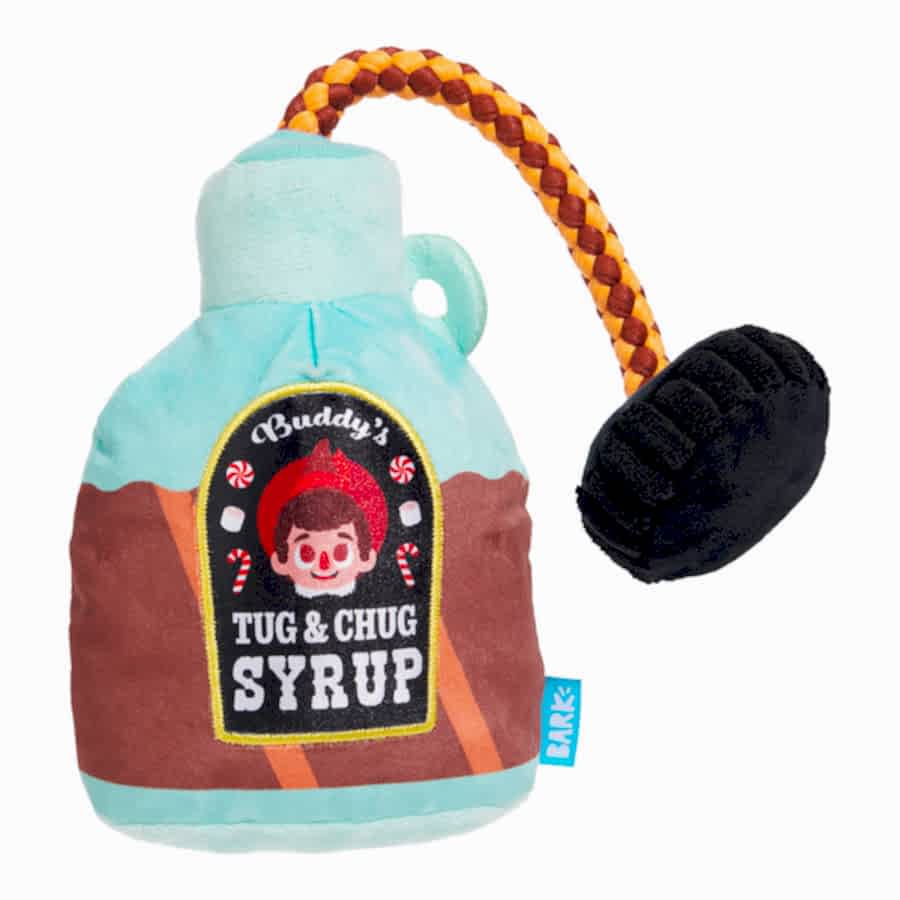 Bark Buddy The Elf's Syrup Stash Brown Maple Syrup Bottle Rope Plush Dog Toy