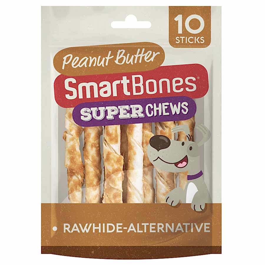 SmartBones Super Chews Rawhide Alternative Peanut Butter Sticks Dog Treats 10 Pack