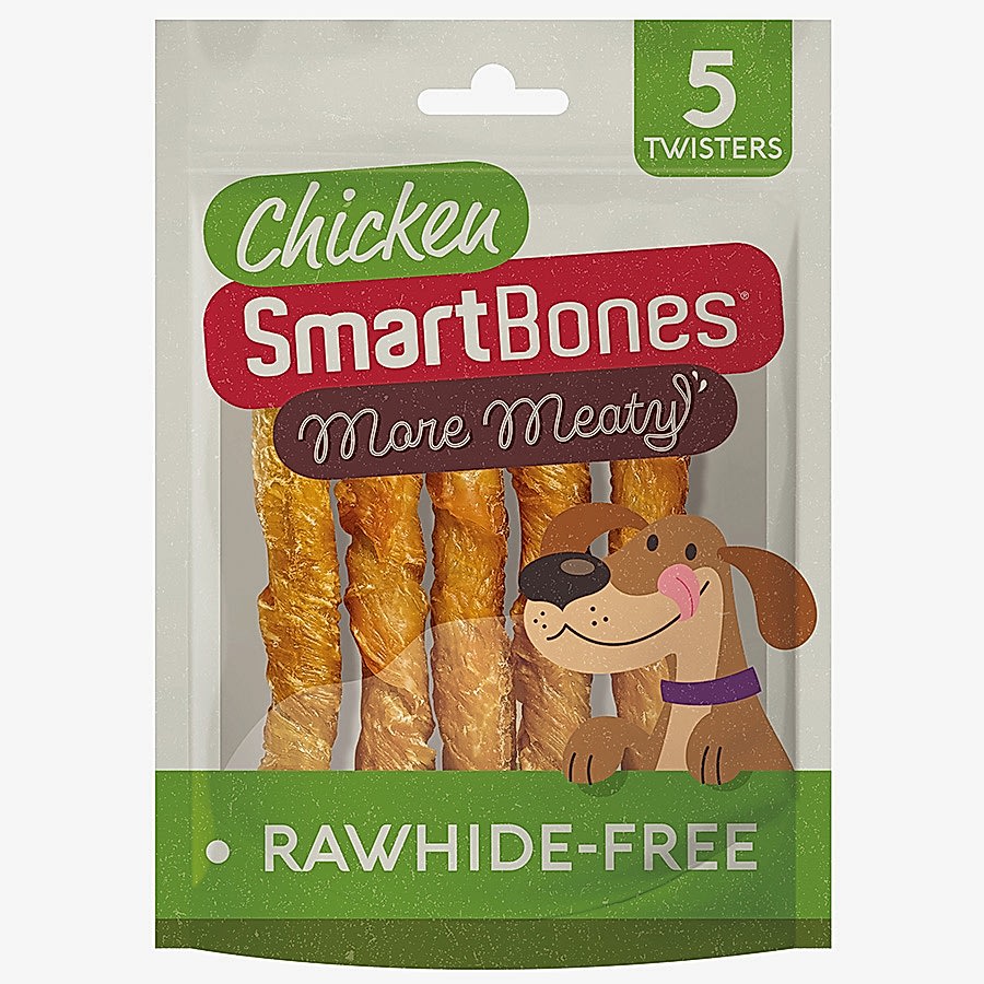 SmartBones More Meaty Rawhide Free Chicken Twisters Dog Treats 5 Pack