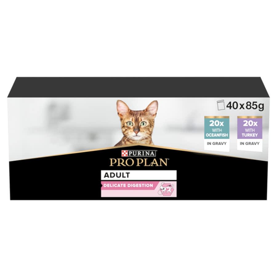 Pro Plan Delicate Digestion Wet Cat Food with Ocean Fish & Turkey Gravy 40 Pouches