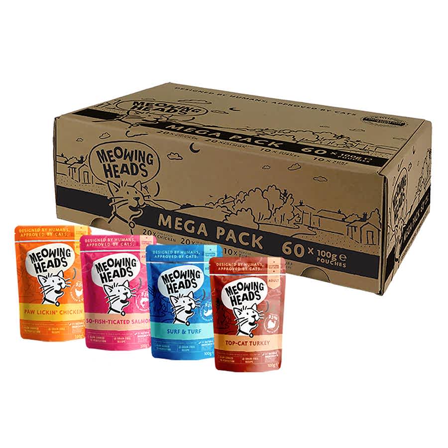 Meowing Heads Wet Adult Cat Food Bulk Variety Pack in Jelly 60 Pouches