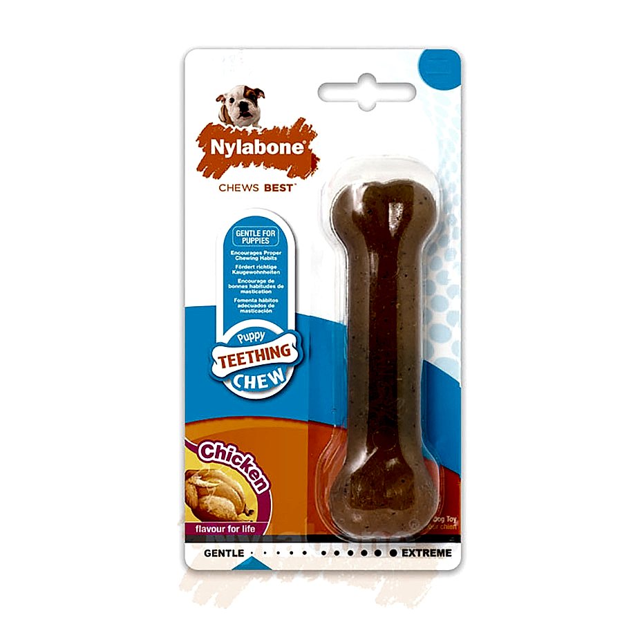 Nylabone Puppy Chew Toy Chicken Plastic Bone Brown