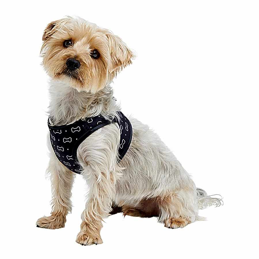 Wag-a-Tude Bone Print Dog Harness Black