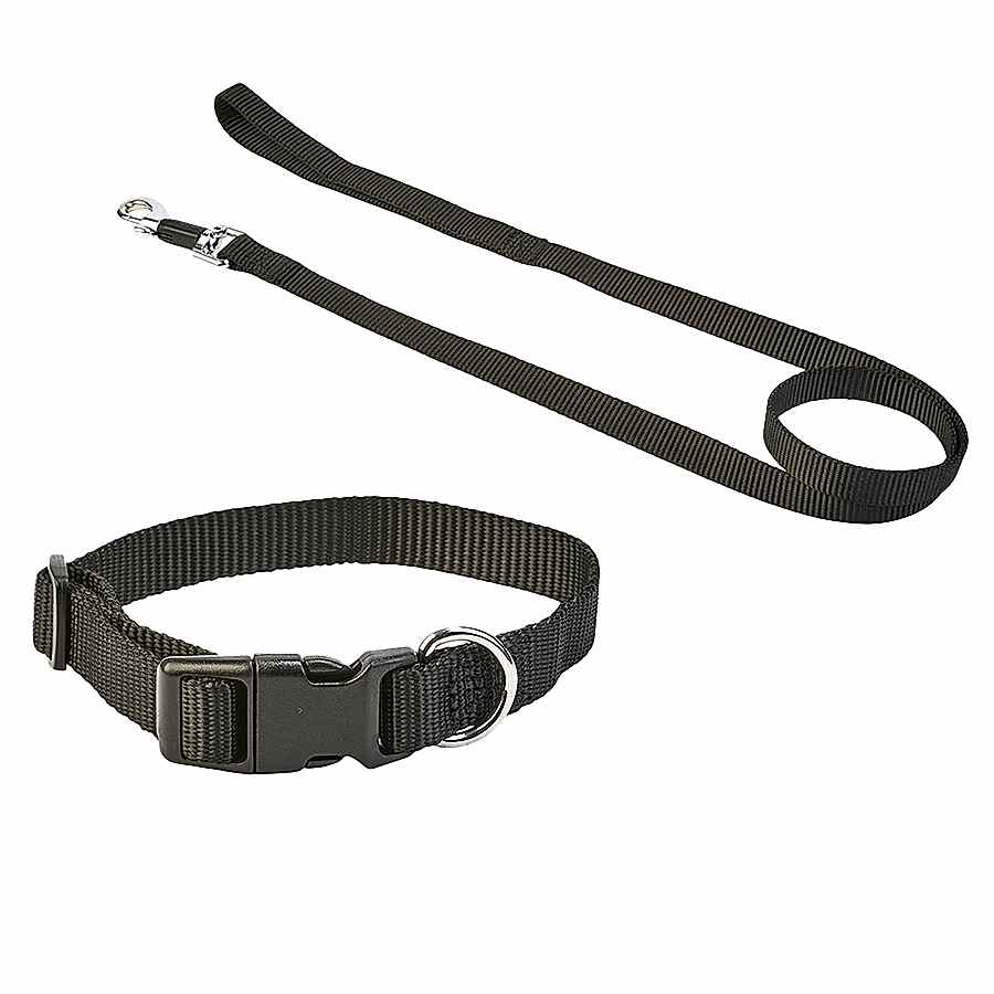 Pets Essentials Dog Collar and Lead Set Black