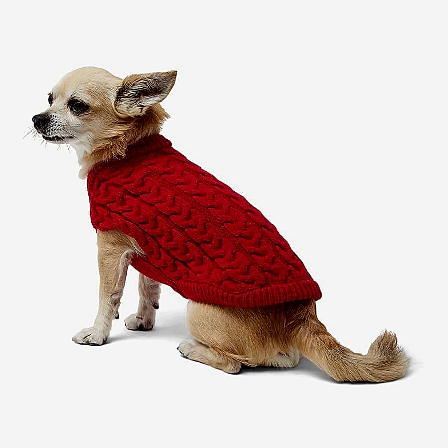 Pets at Home Cable Knit Bone Dog Jumper Red