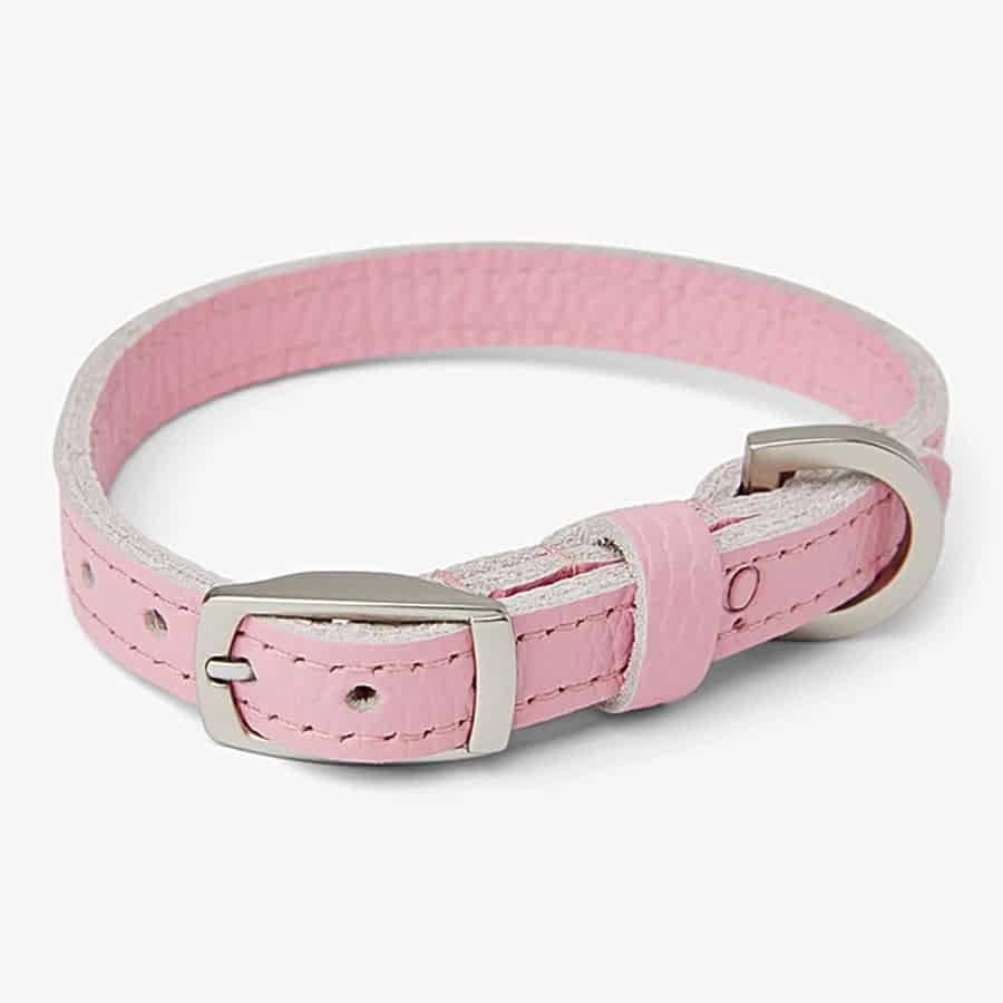 Noble Handcrafted Straight Leather Dog Collar Pink