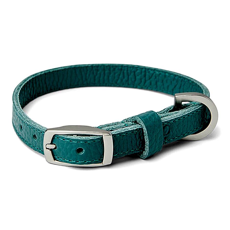 Noble Handcrafted Straight Leather Dog Collar Green