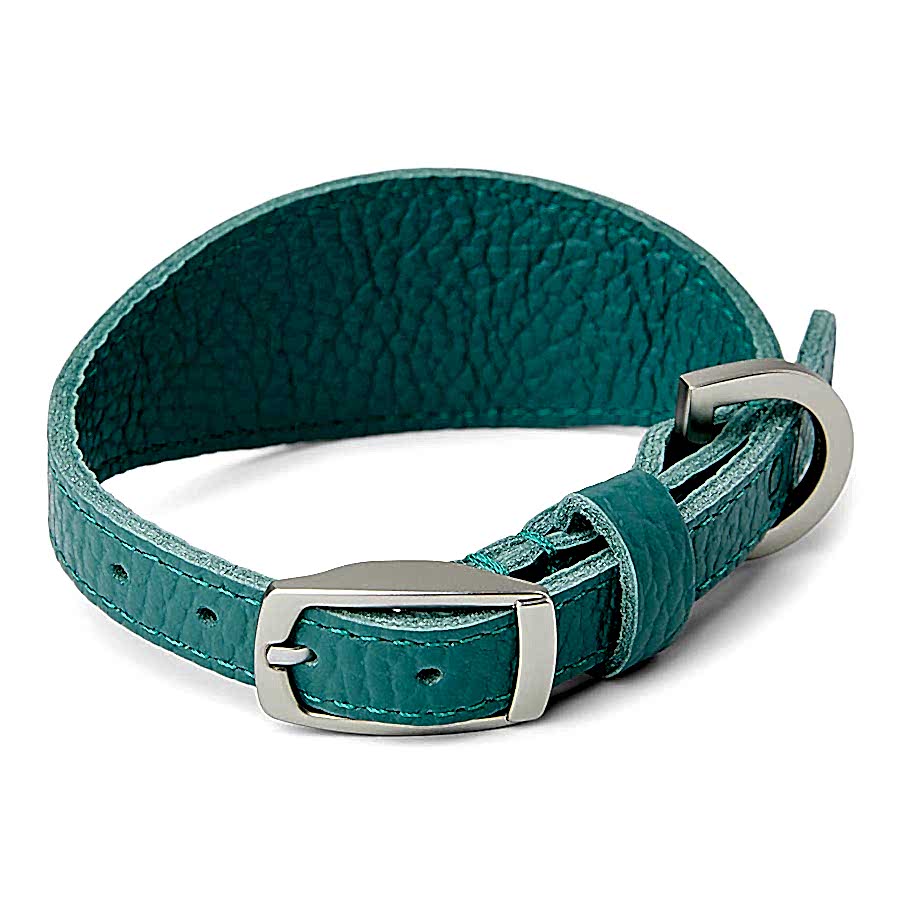 Noble Handcrafted Wide Leather Dog Collar Green