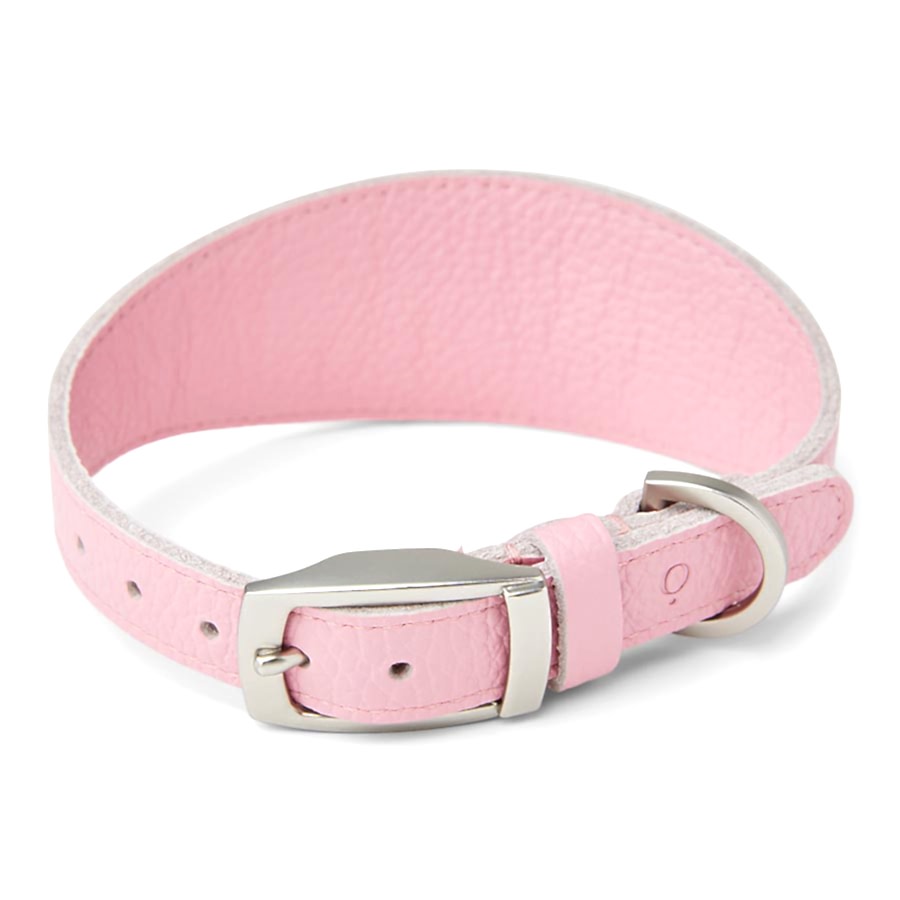 Noble Handcrafted Wide Leather Dog Collar Pink